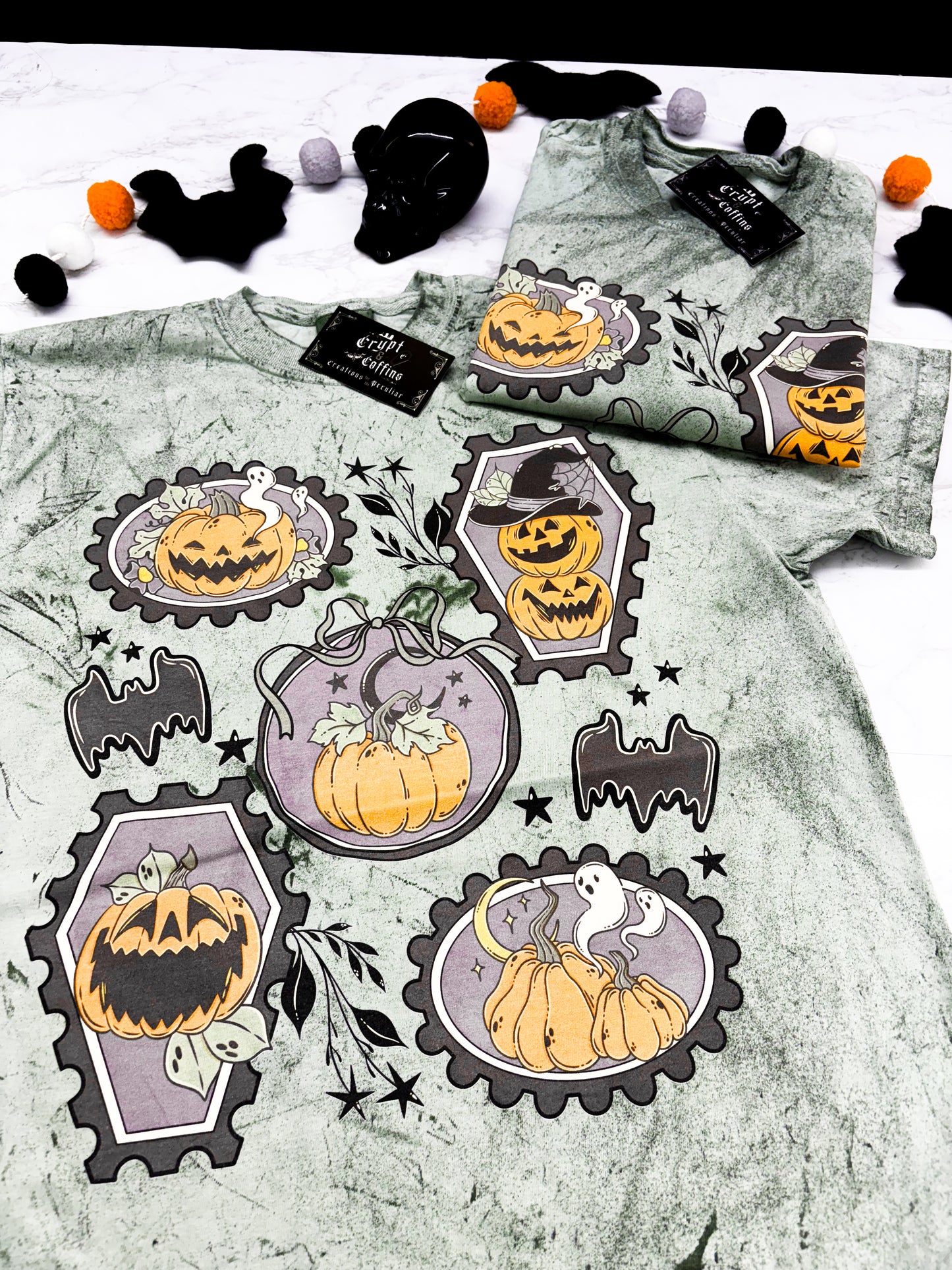Vintage Pumpkin Stamps | Fern Green T-Shirt