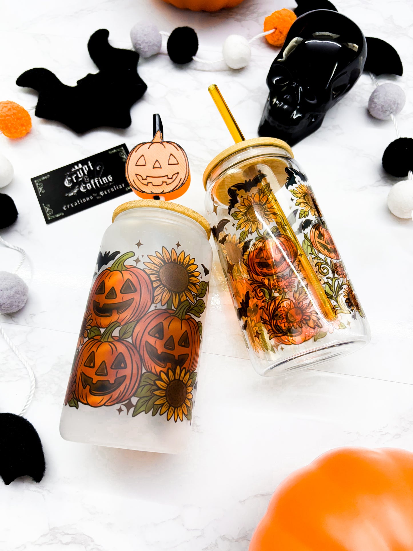 Pumpkins + Sunflowers | 16 oz. Hot + Cold Glass Cup