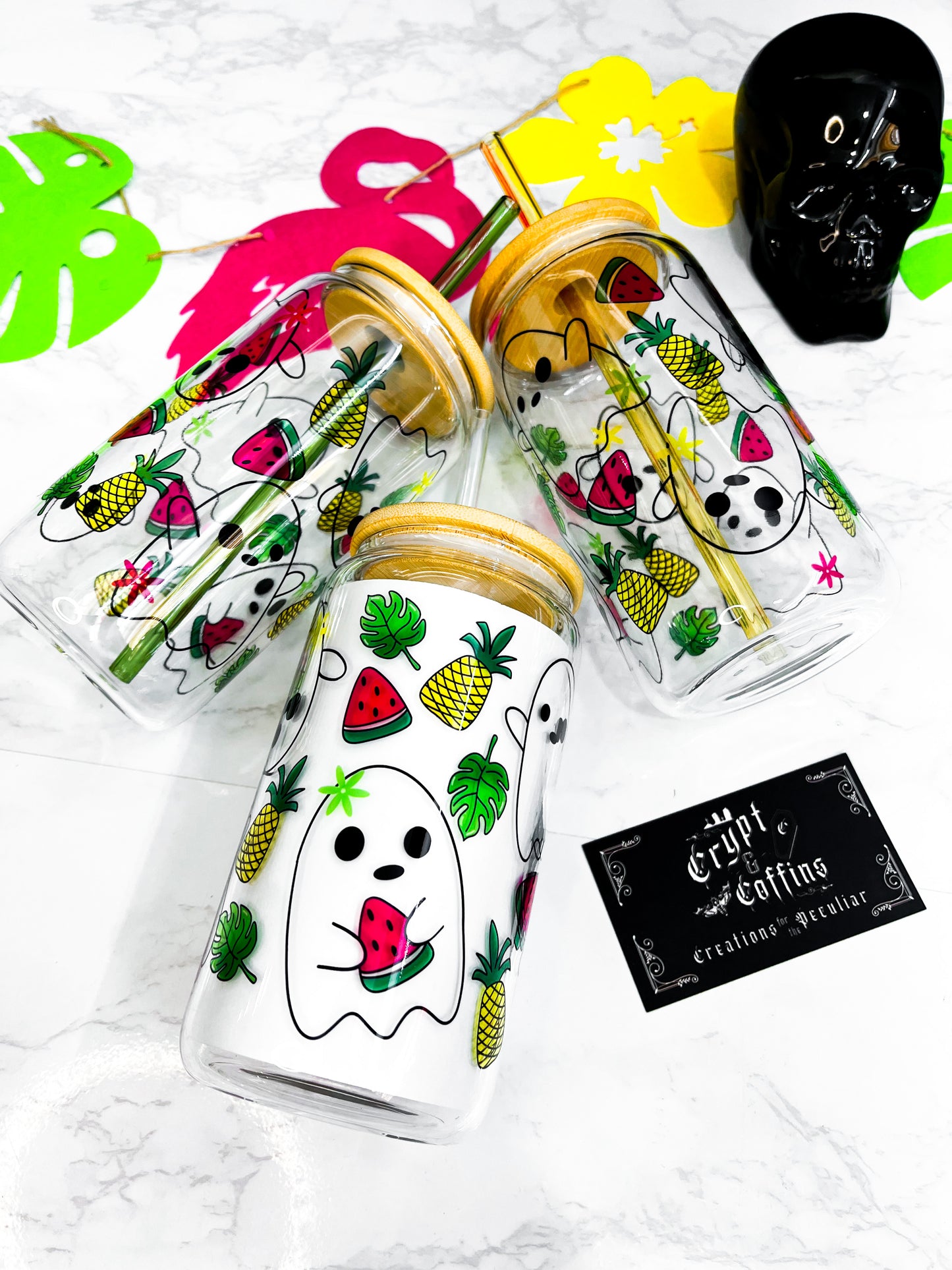 Tropical Ghostie | 16 oz. Hot + Cold Glass Cup