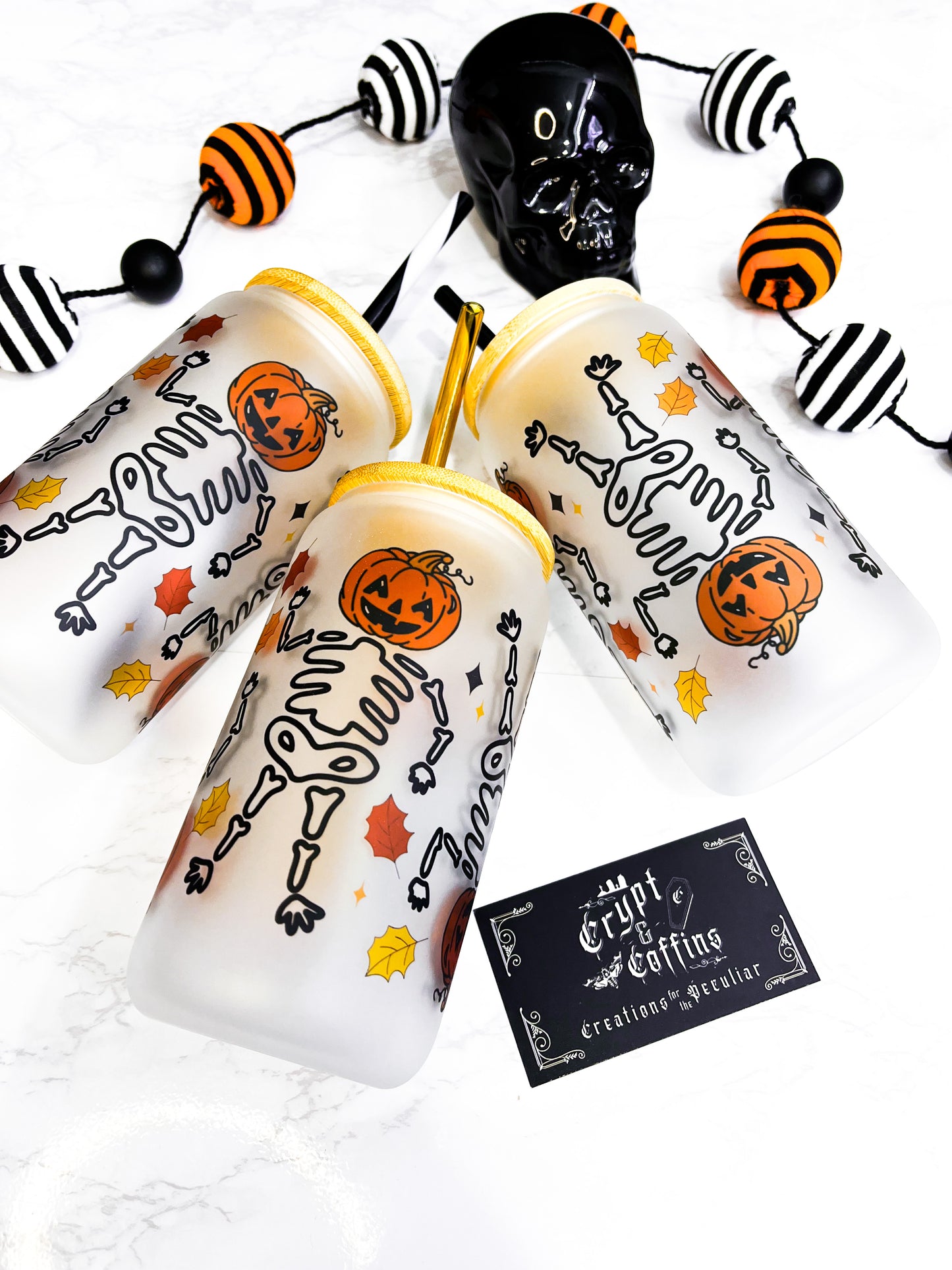 Pumpkin Head Skellies | 16 oz. Hot + Cold Glass Cup