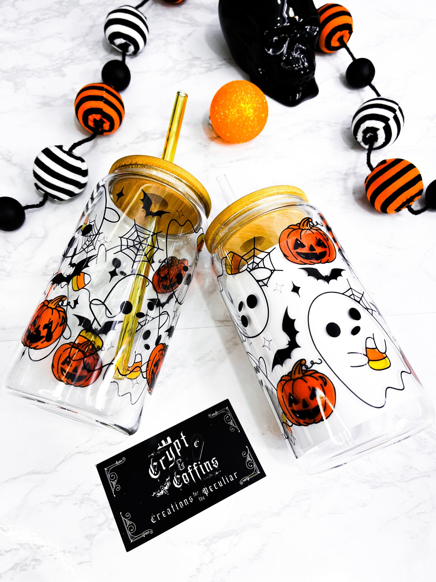 Halloween Chubby Ghosties | 16 oz. Hot + Cold Glass Cup