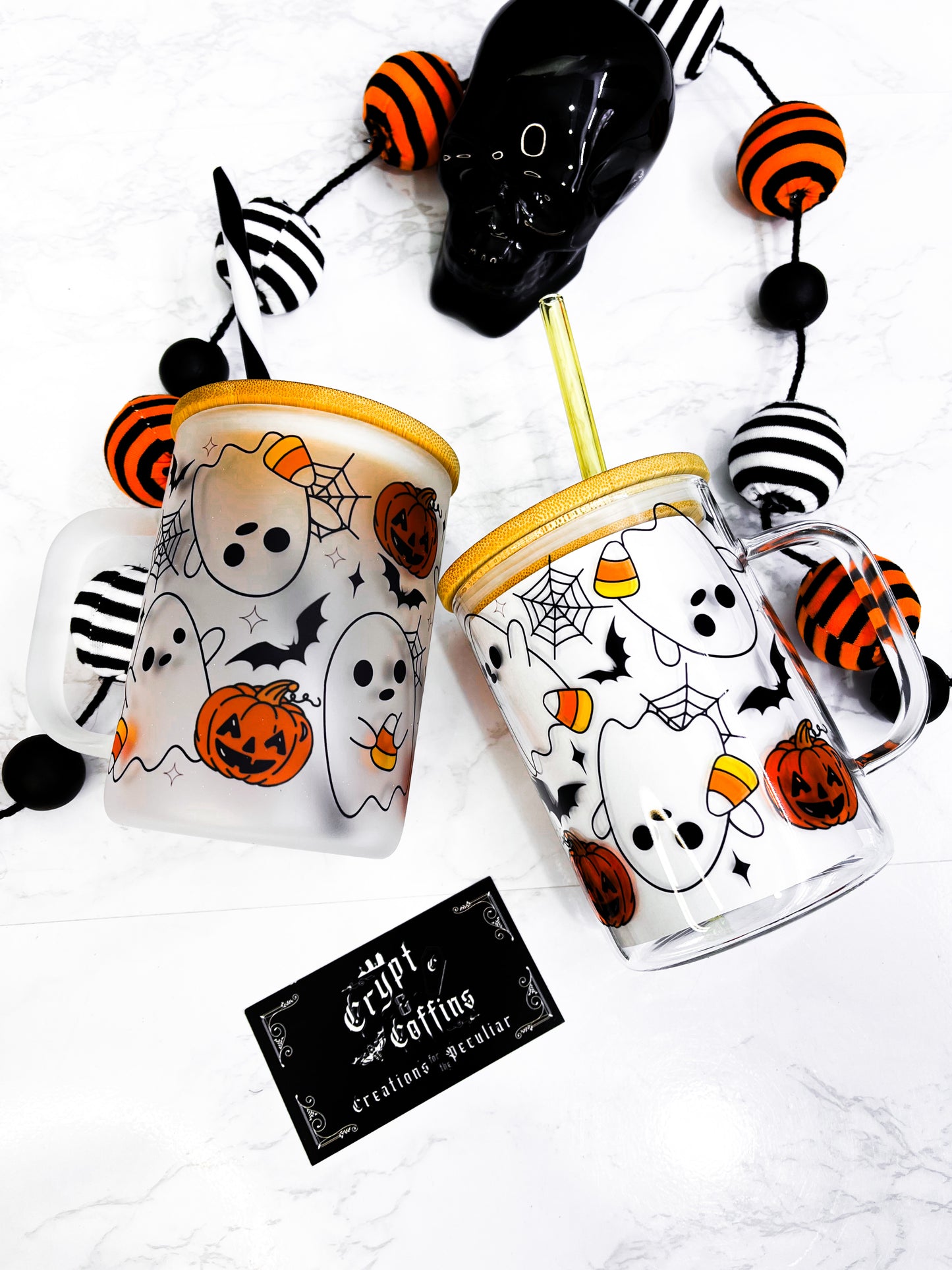 Halloween Chubby Ghosties | 15 oz. Hot + Cold Glass Mug