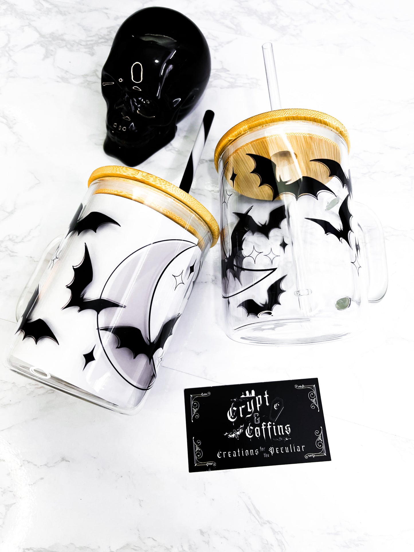 Moon + Bats | 15 oz. Hot + Cold Glass Mug