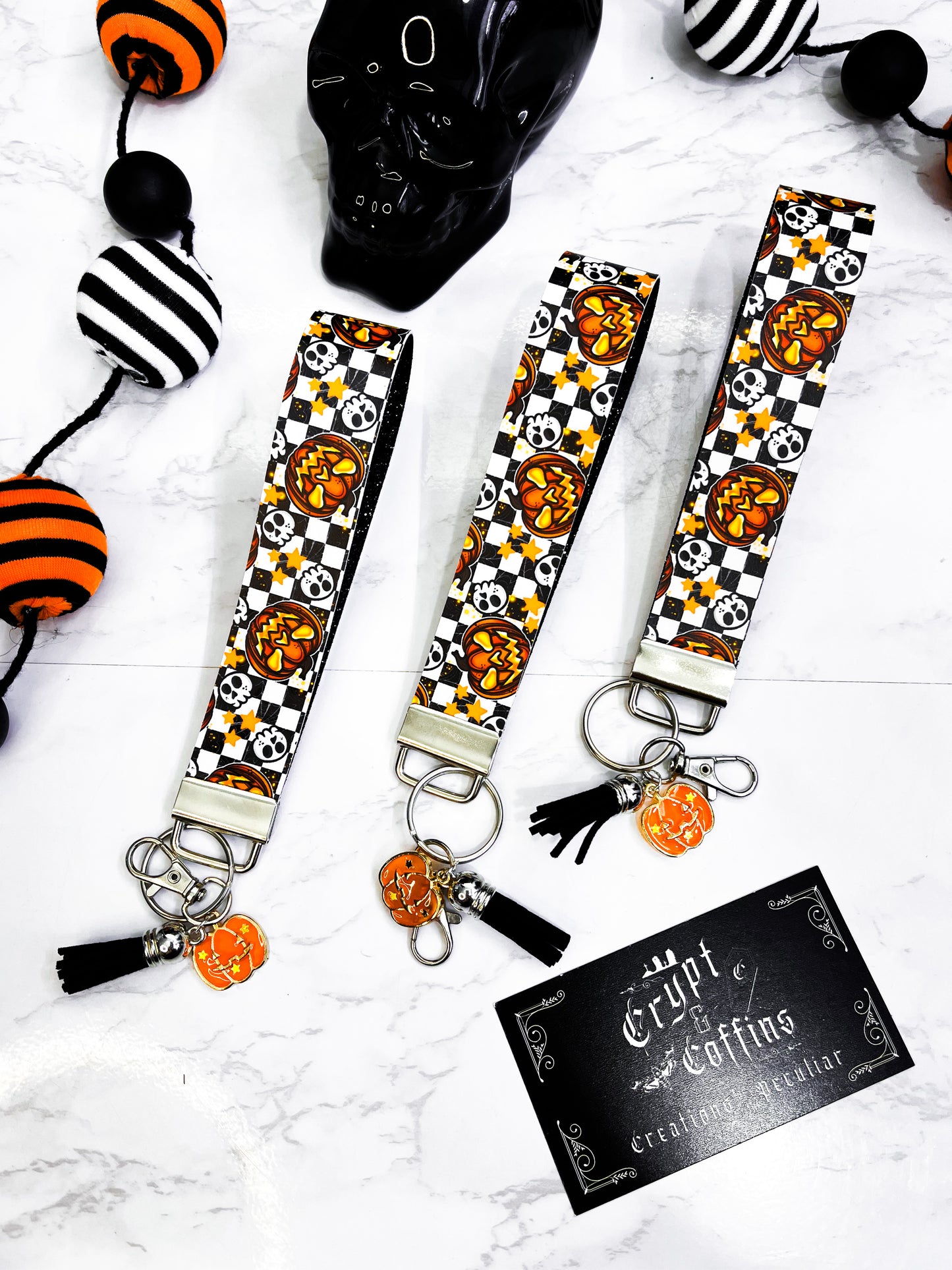 Glowing Jack-O-Lanterns | Faux Leather Keychain Wristlet