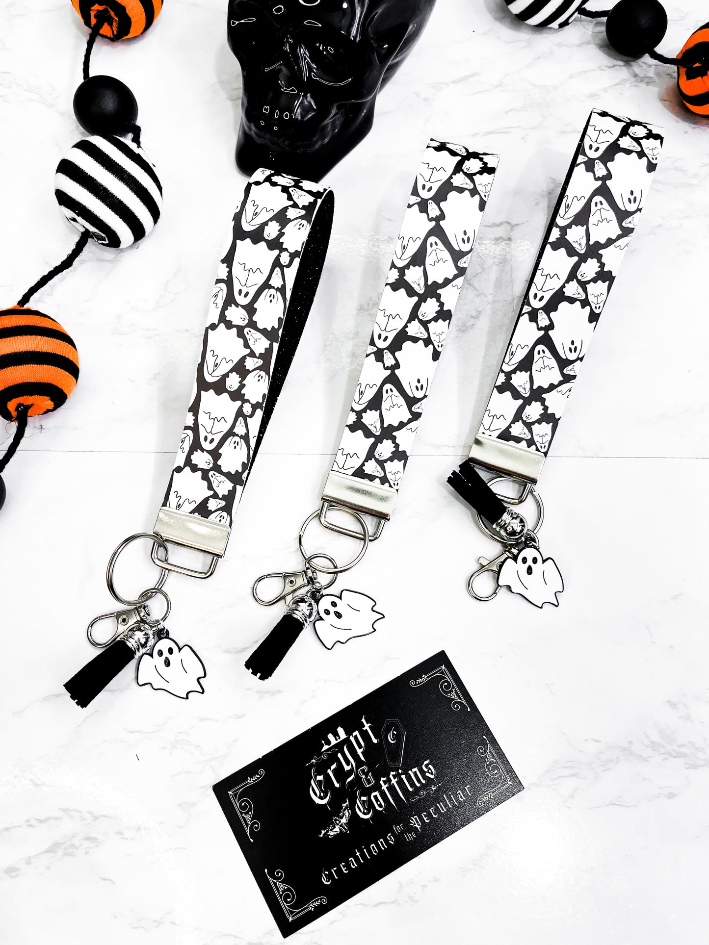 Flying Ghosts | Faux Leather Keychain Wristlet