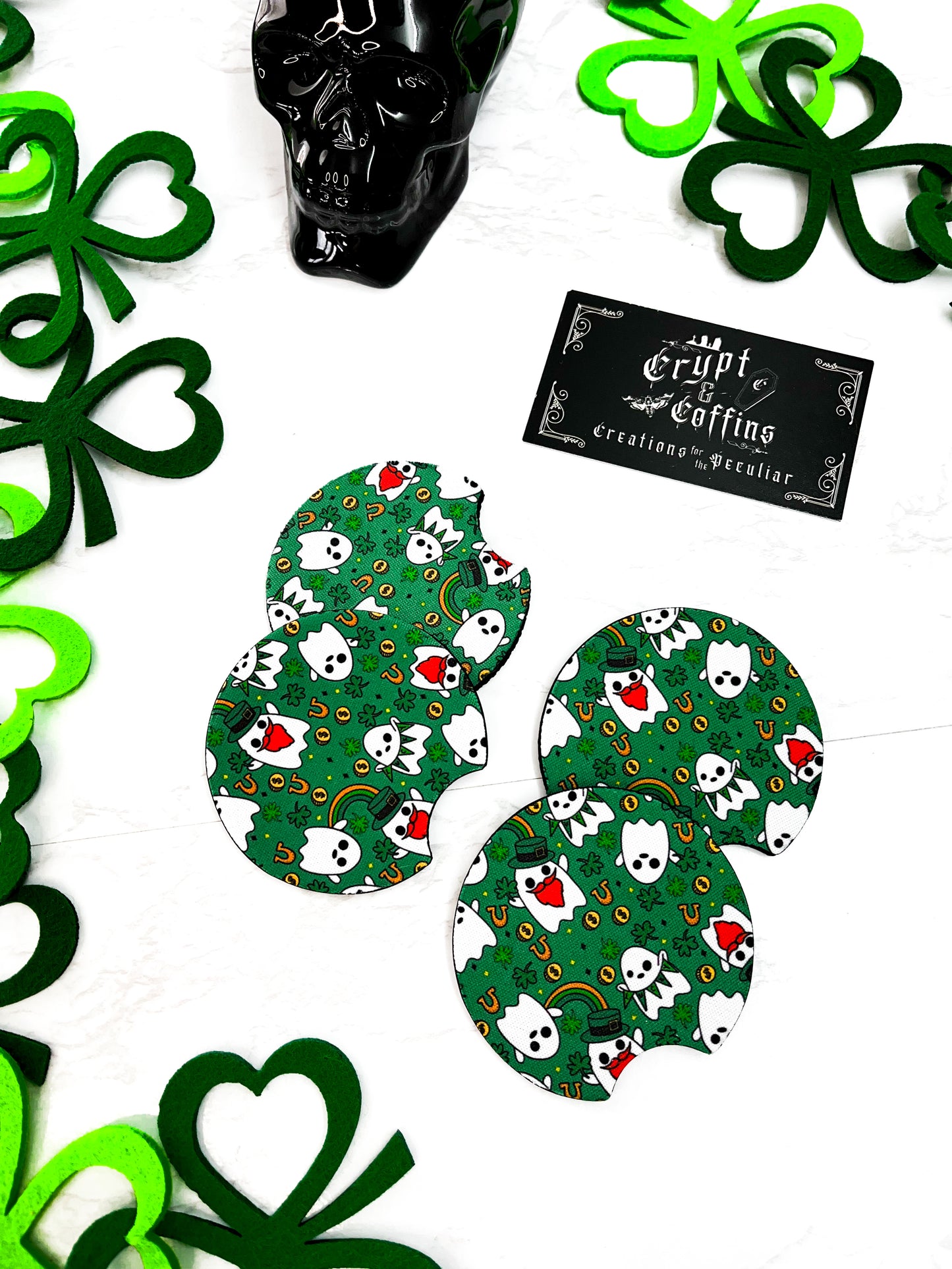 Luck of the Ghostie - Hand Pressed Car Coasters