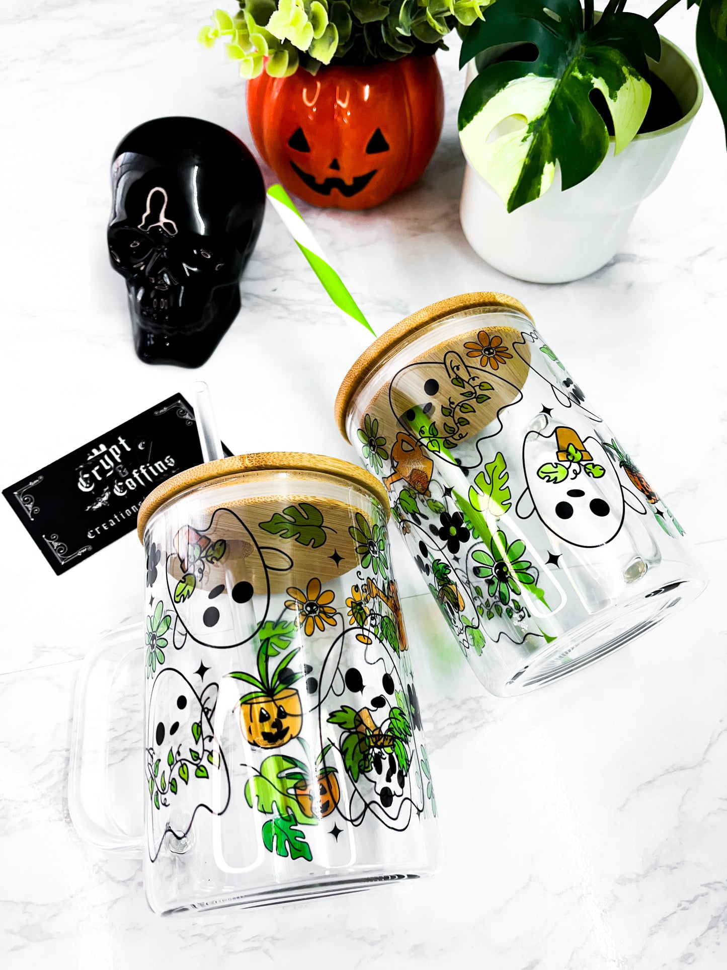 Botanical Chubby Ghosties | 15 oz. Hot + Cold Glass Mug