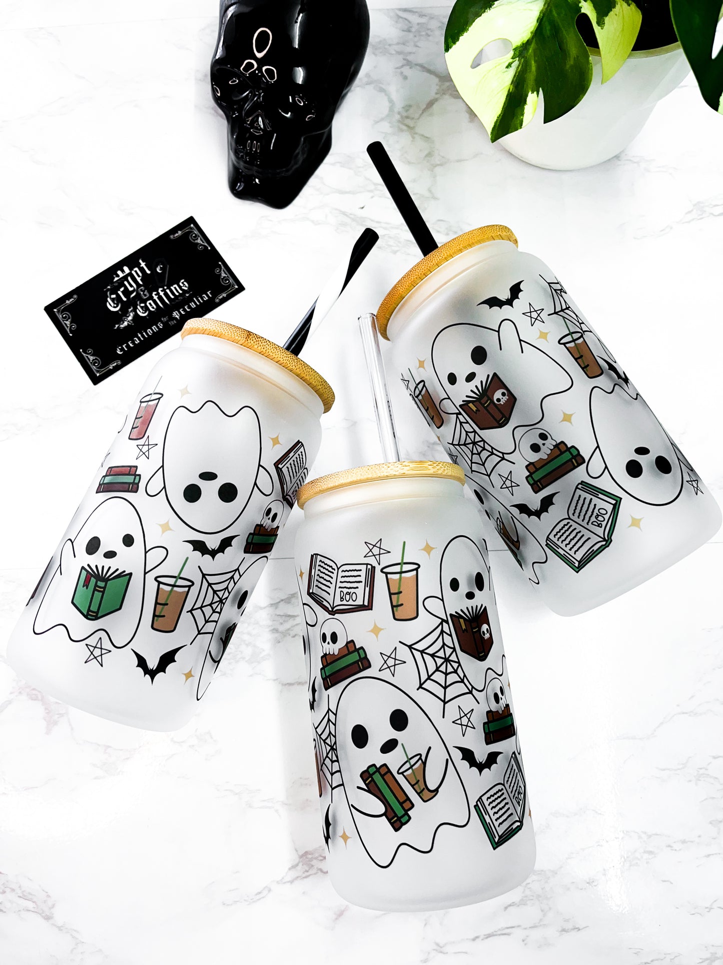 Bookish Chubby Ghosties | 16 oz. Hot + Cold Glass Cup