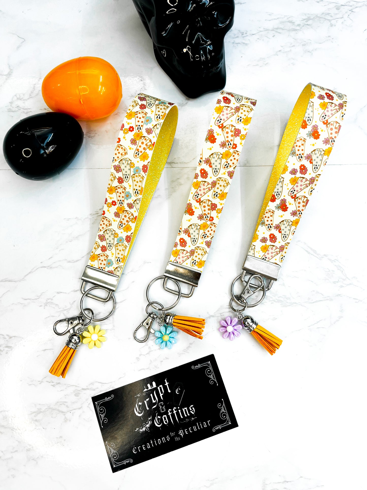 Floral Ghosties | Faux Leather Keychain Wristlet