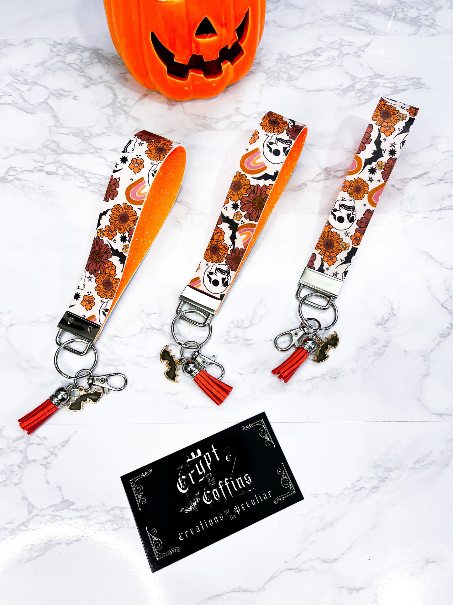 Retro Skulls | Faux Leather Keychain Wristlet