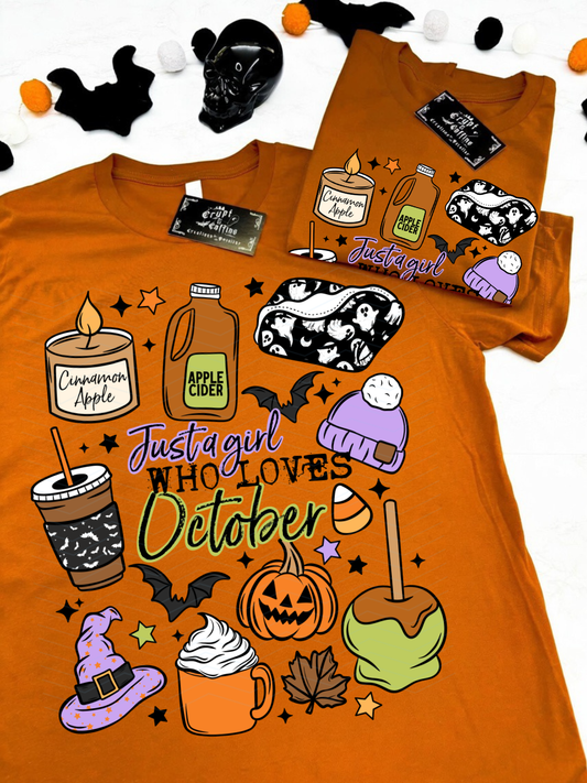 Just a Girl Who Loves October | Autumn Orange T-Shirt