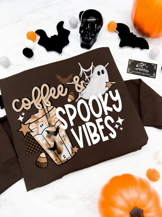 Coffee + Spooky Vibes | Espresso or Vanilla Cream T-Shirt / Sweater