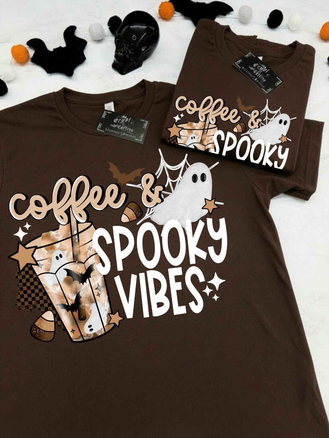 Coffee + Spooky Vibes | Espresso or Vanilla Cream T-Shirt / Sweater