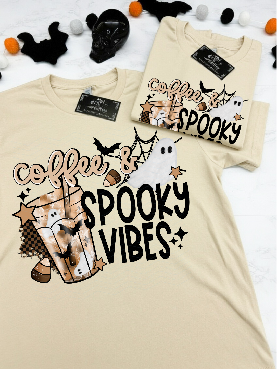 Coffee + Spooky Vibes | Espresso or Vanilla Cream T-Shirt / Sweater