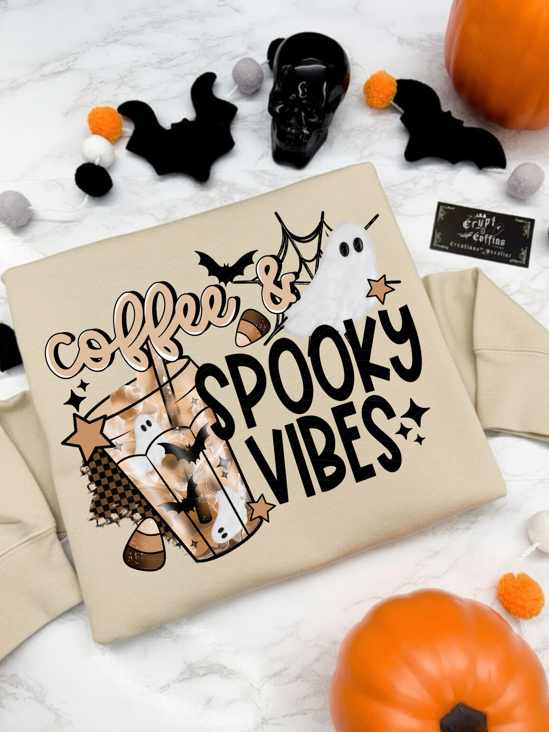 Coffee + Spooky Vibes | Espresso or Vanilla Cream T-Shirt / Sweater