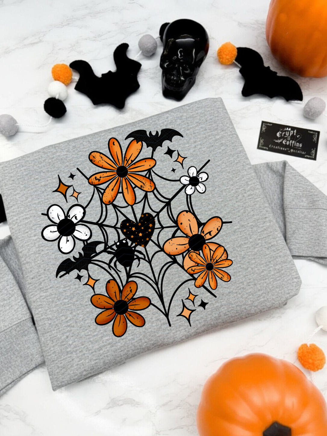 Spiderweb Florals | Gray Sweater/T-Shirt
