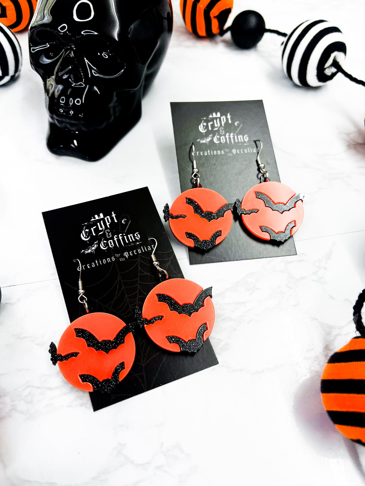 Orange Moon + Bats | Acrylic Earrings