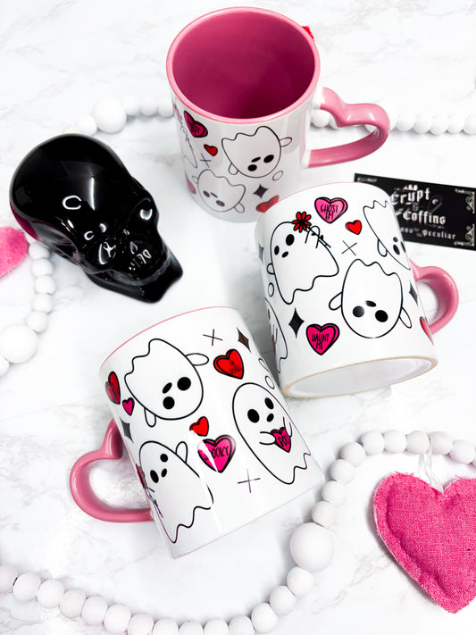 Valloween Chubby Ghosties | 11 oz. Ceramic Heart Handle Mug