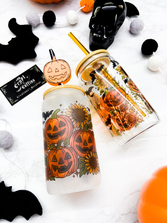 Pumpkins + Sunflowers | 16 oz. Hot + Cold Glass Cup