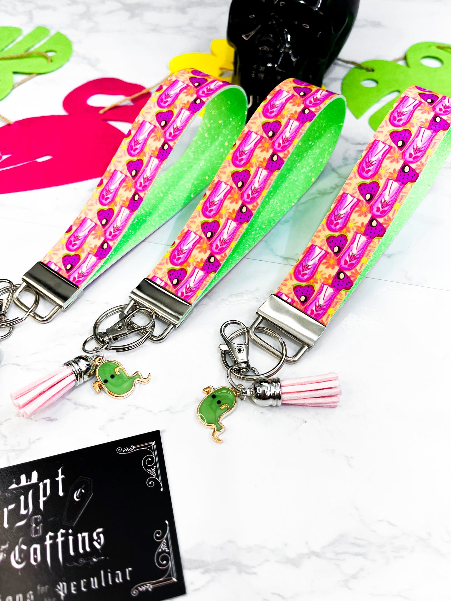 Watermelon Ghosties | Faux Leather Keychain Wristlet