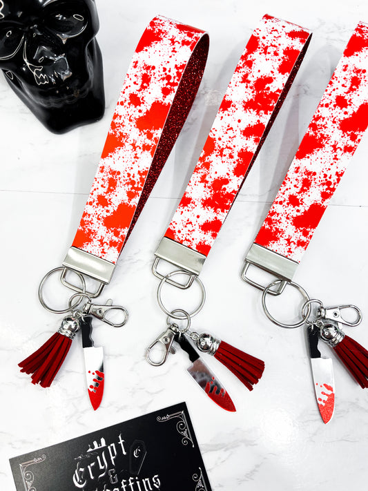 White + Blood Spatters | Faux Leather Keychain Wristlet