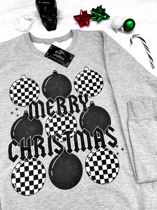 Checkered Ornaments | Gray Crewneck Sweater