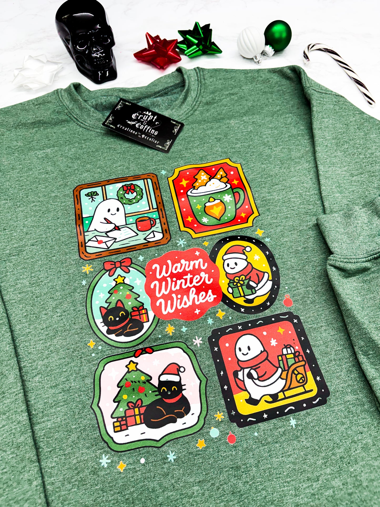 Warm Winter Wishes | Heather Winter Green Crewneck Sweater