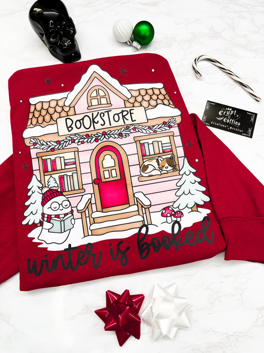 Winter is Booked | Cherry Red Crewneck Sweater