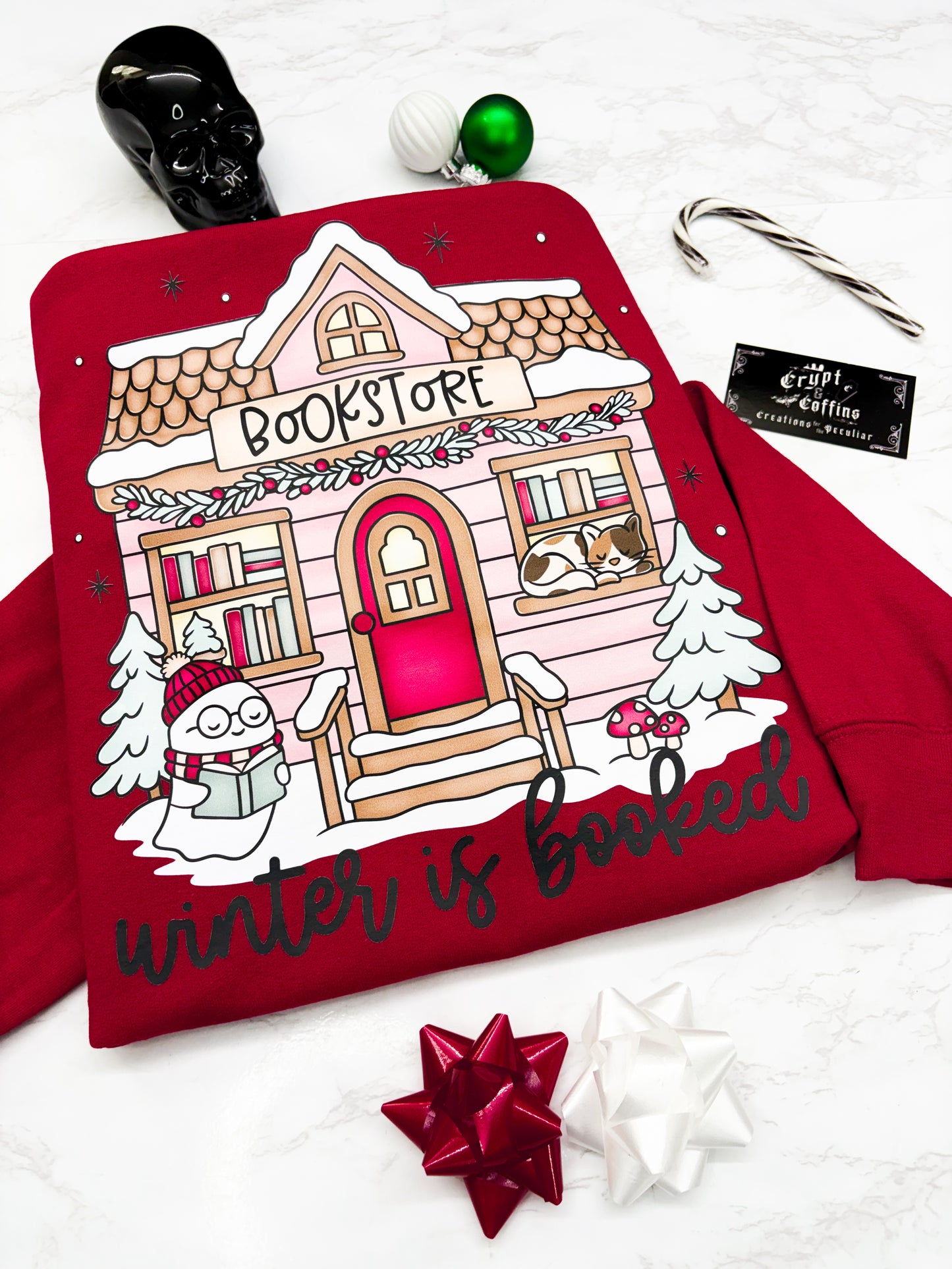 Winter is Booked | Cherry Red Crewneck Sweater