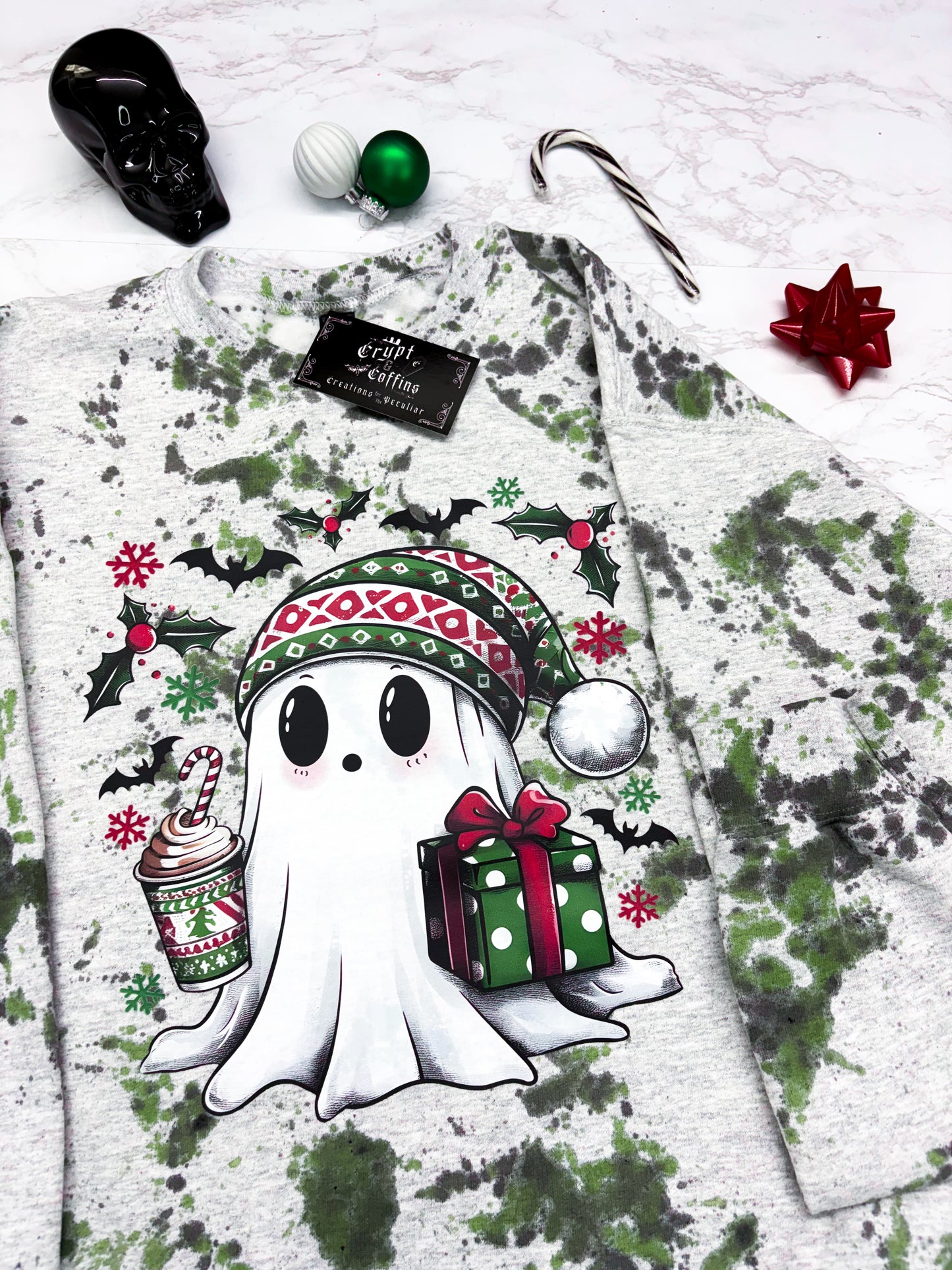 Green Beanie Ghostie | Green + Coal Speckled Ash Sweater