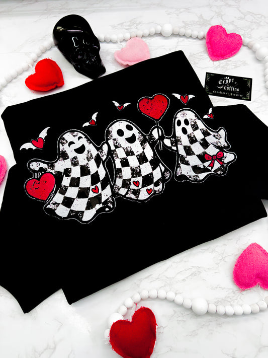 Checkered Love Ghosties | Black Crewneck Sweater / Shirt