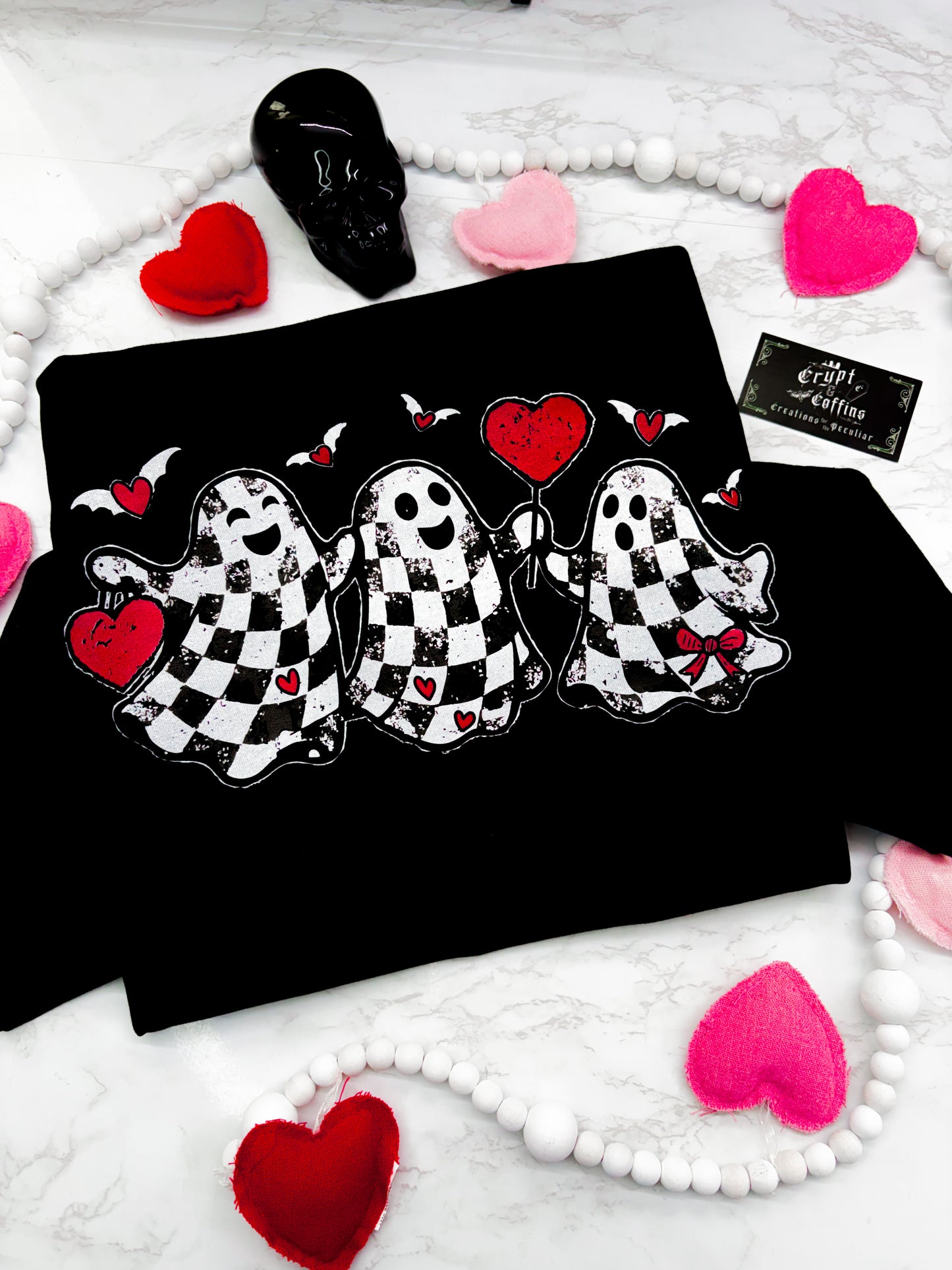 Checkered Love Ghosties | Black Crewneck Sweater / Shirt