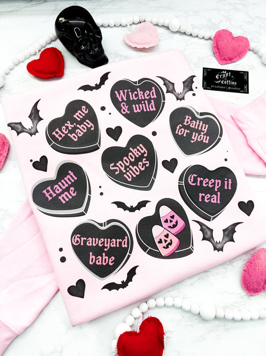 Valloween Candy Hearts | Baby Pink Crewneck Sweater / Shirt