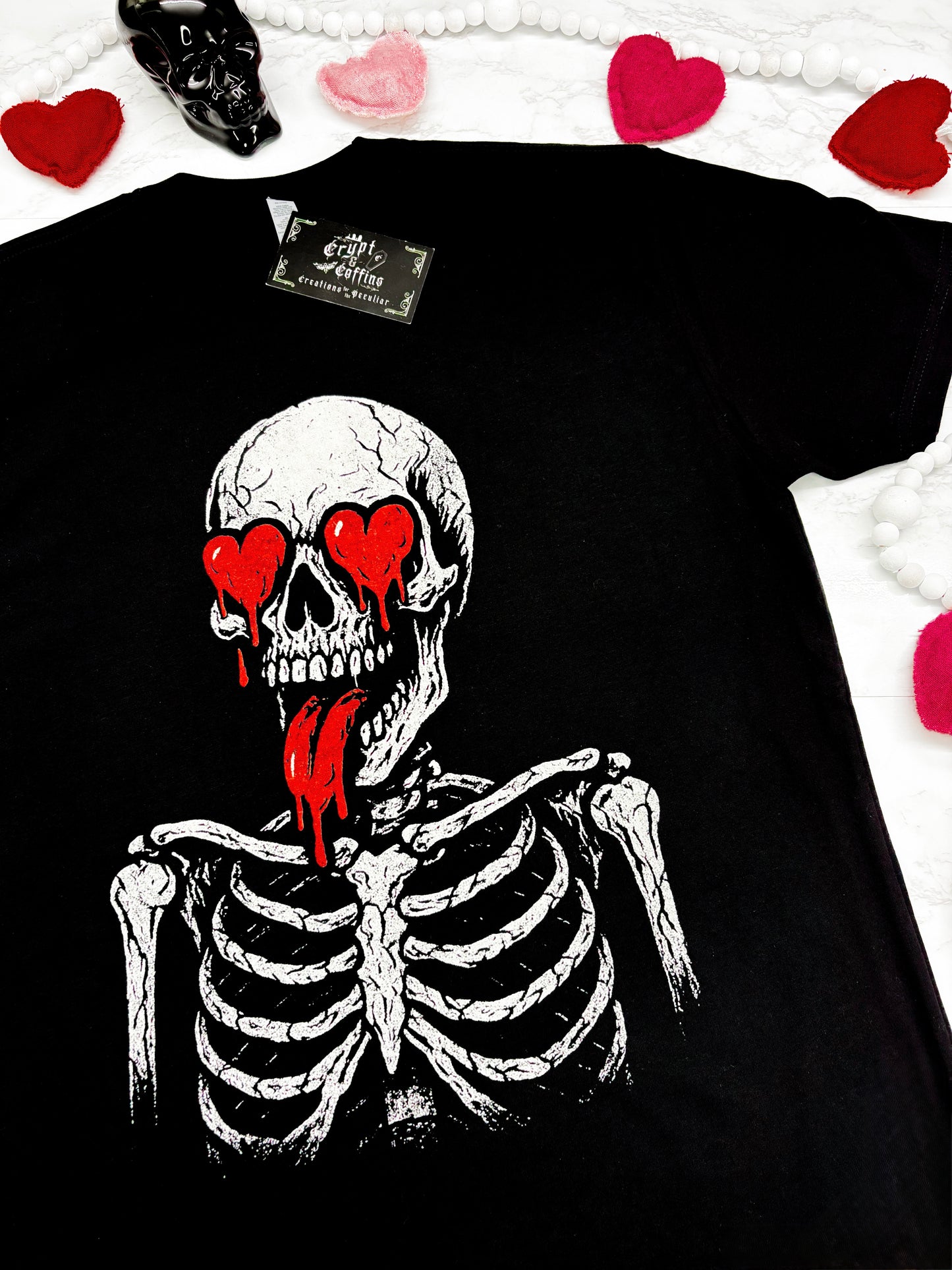 Heart Eyes Skellie | Black Crewneck Sweater / Shirt