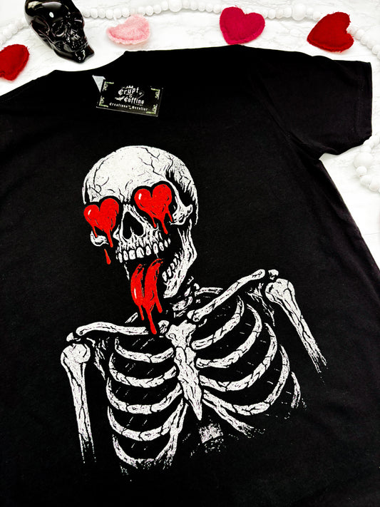 Heart Eyes Skellie | Black Crewneck Sweater / Shirt