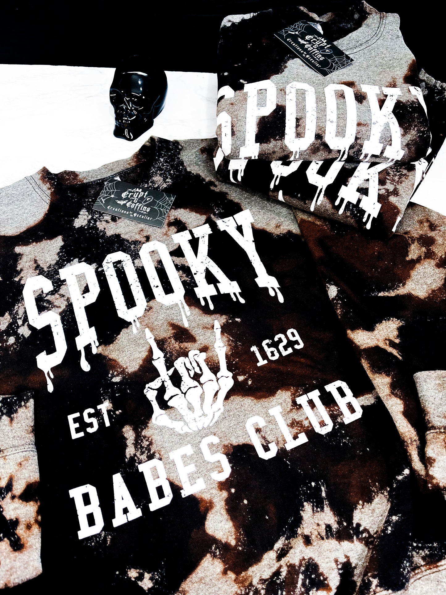 Spooky Babes Club | Black Acid Wash Crewneck Sweater