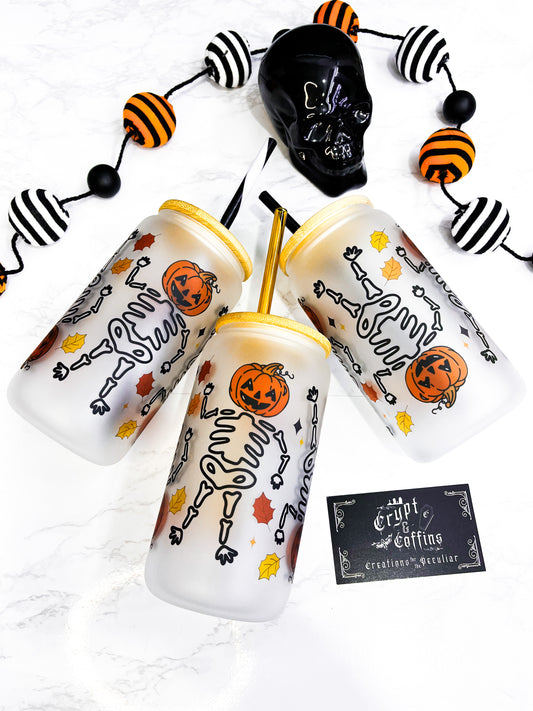 Pumpkin Head Skellies | 16 oz. Hot + Cold Glass Cup