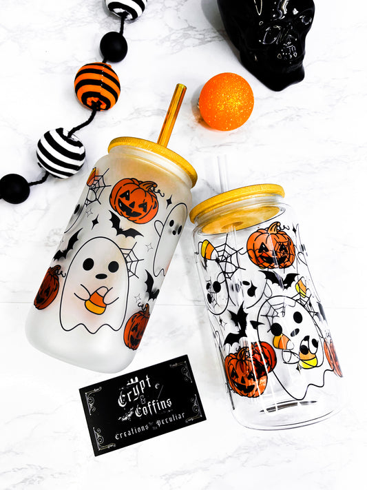 Halloween Chubby Ghosties | 16 oz. Hot + Cold Glass Cup