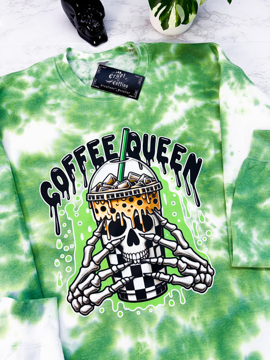 Coffee Queen | Leafy Green Tie Dye Crewneck Sweater / Shirt