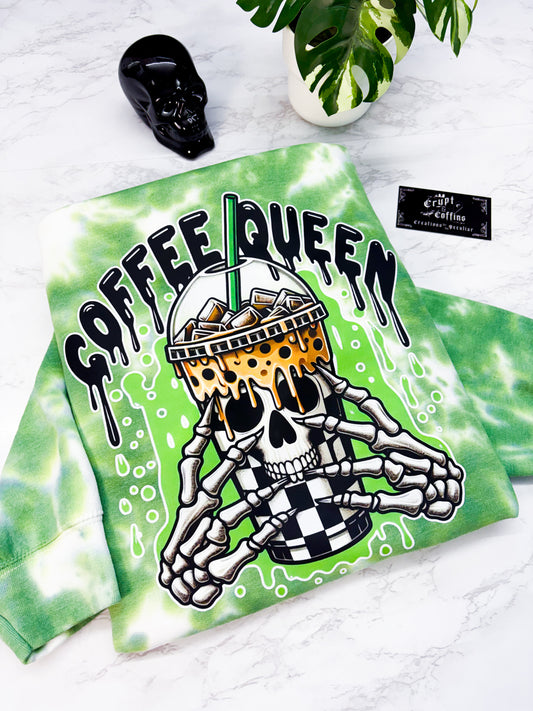 Coffee Queen | Leafy Green Tie Dye Crewneck Sweater / Shirt