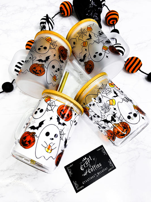 Halloween Chubby Ghosties | 15 oz. Hot + Cold Glass Mug