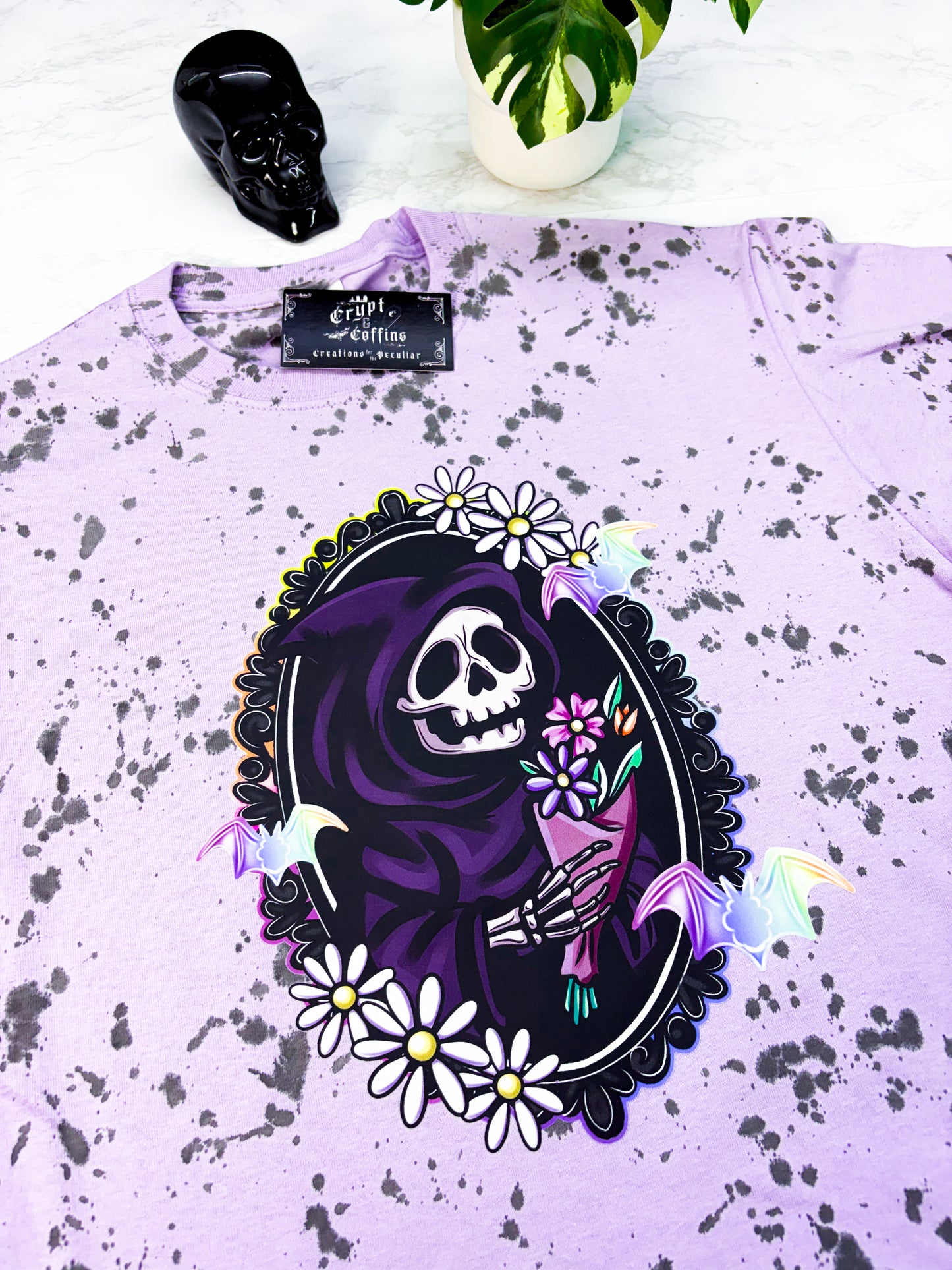 Grim Tulips | Black Speckled Lavender T-Shirt
