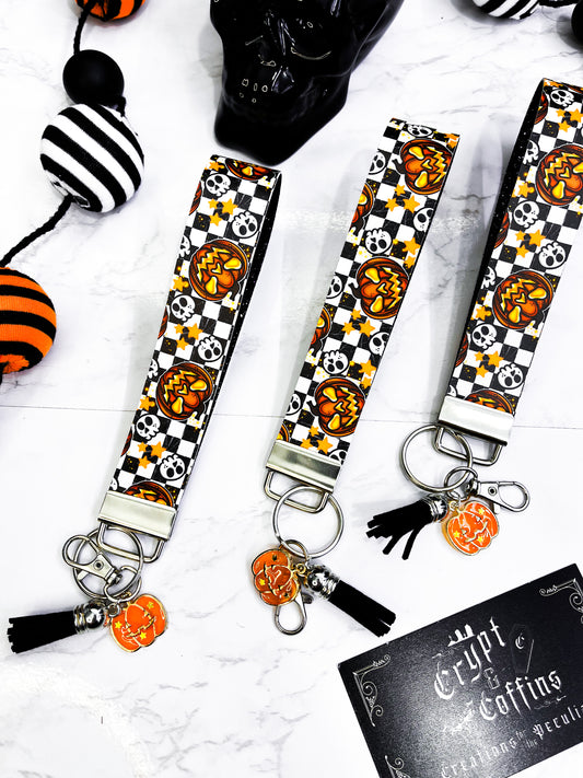 Glowing Jack-O-Lanterns | Faux Leather Keychain Wristlet