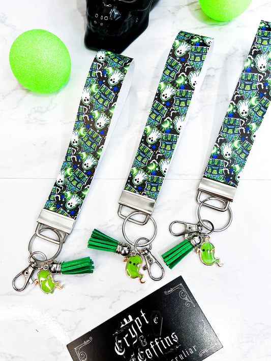 Green Haunted Ghosties | Faux Leather Keychain Wristlet