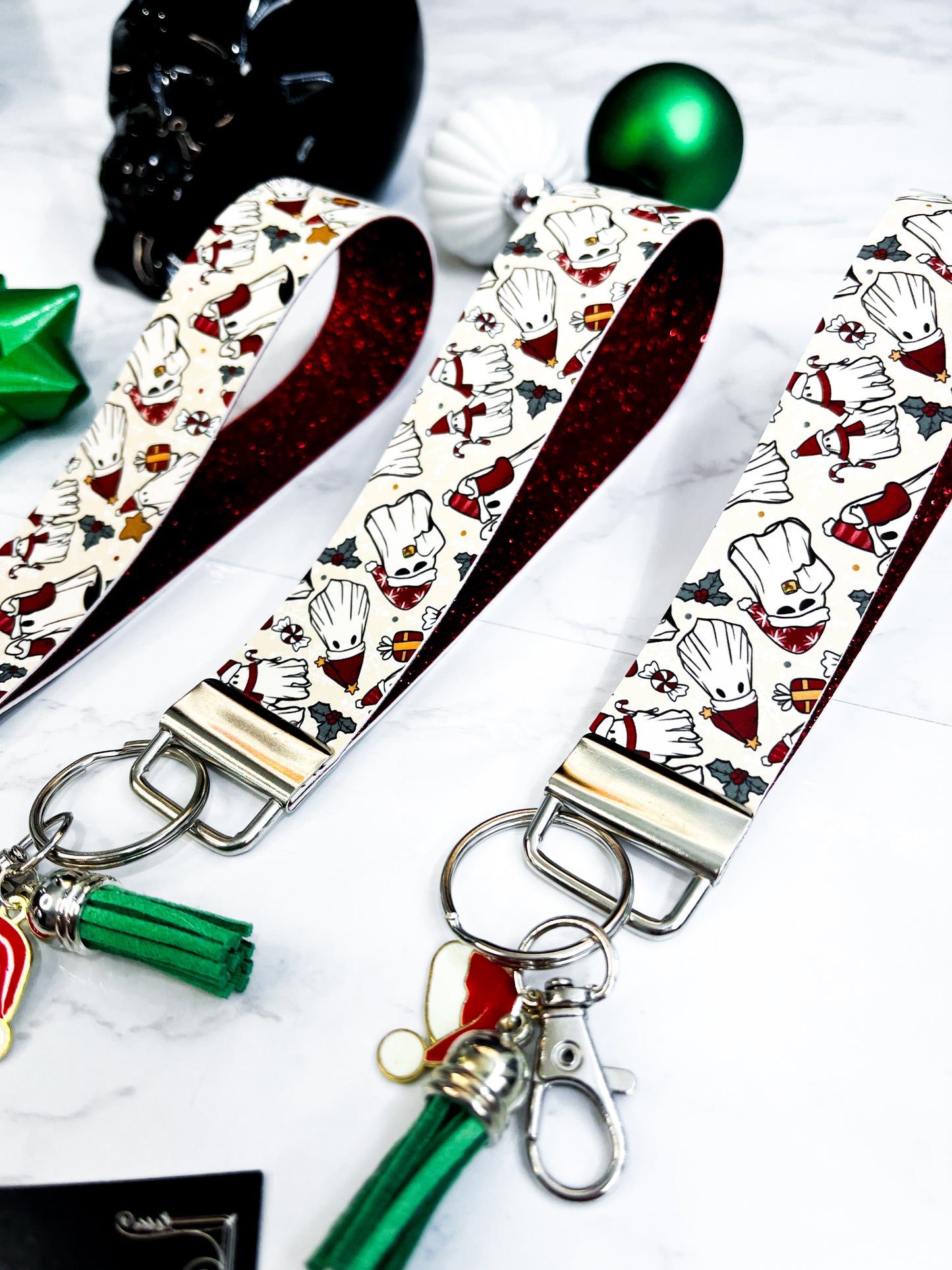 Santa Hat Ghostie | Faux Leather Keychain Wristlet