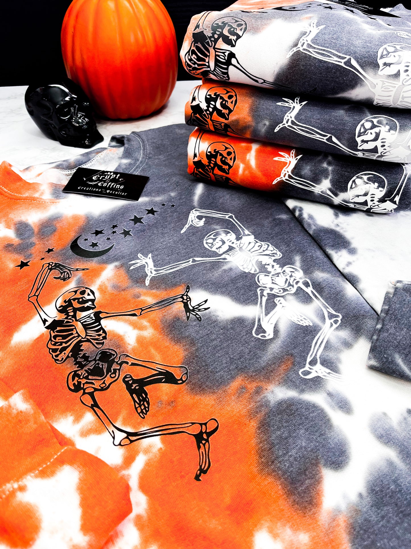 Skellie Duo | Pumpkin + Ash Split Tie Dye Crewneck Sweater