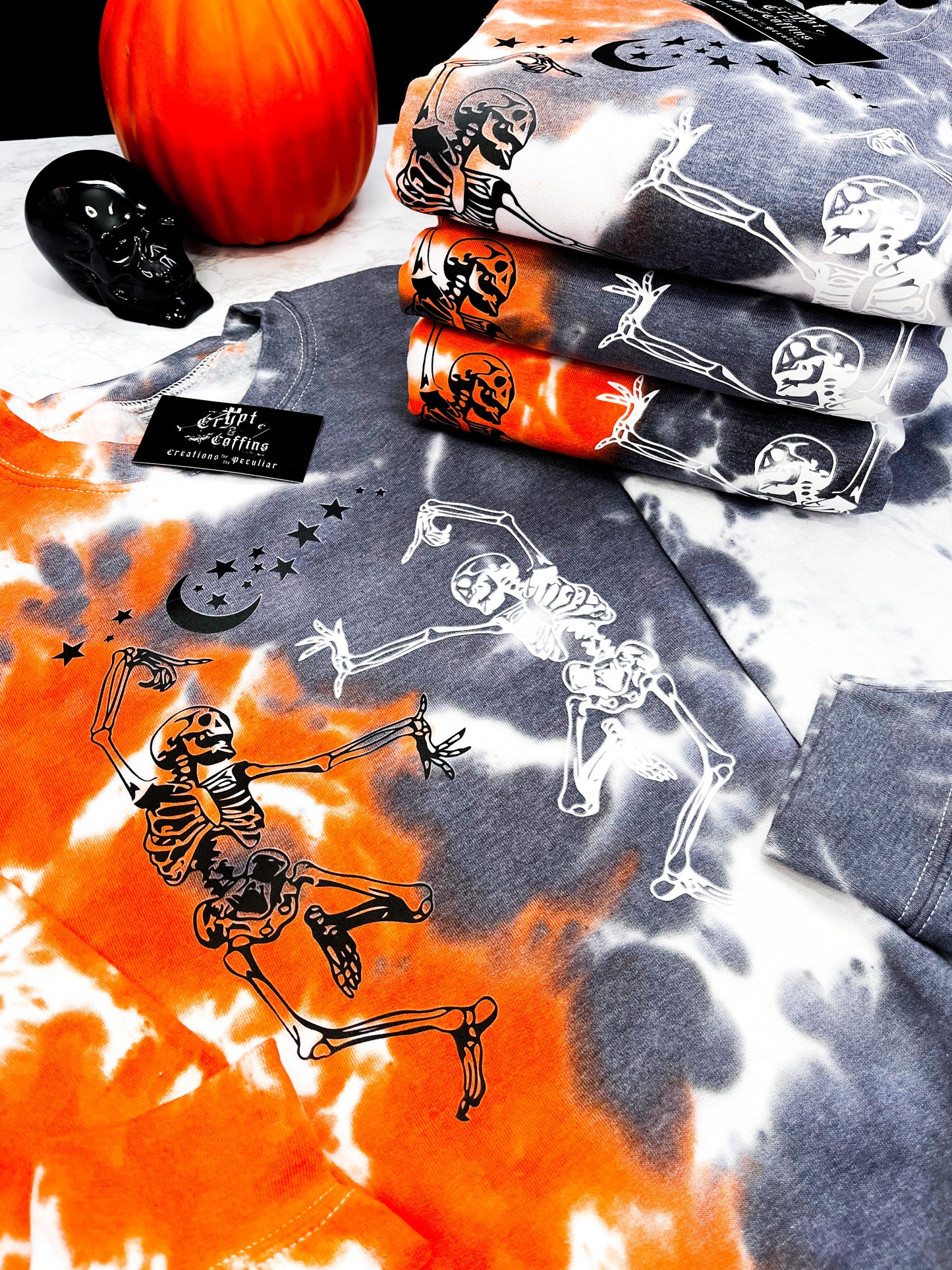 Skellie Duo | Pumpkin + Ash Split Tie Dye Crewneck Sweater