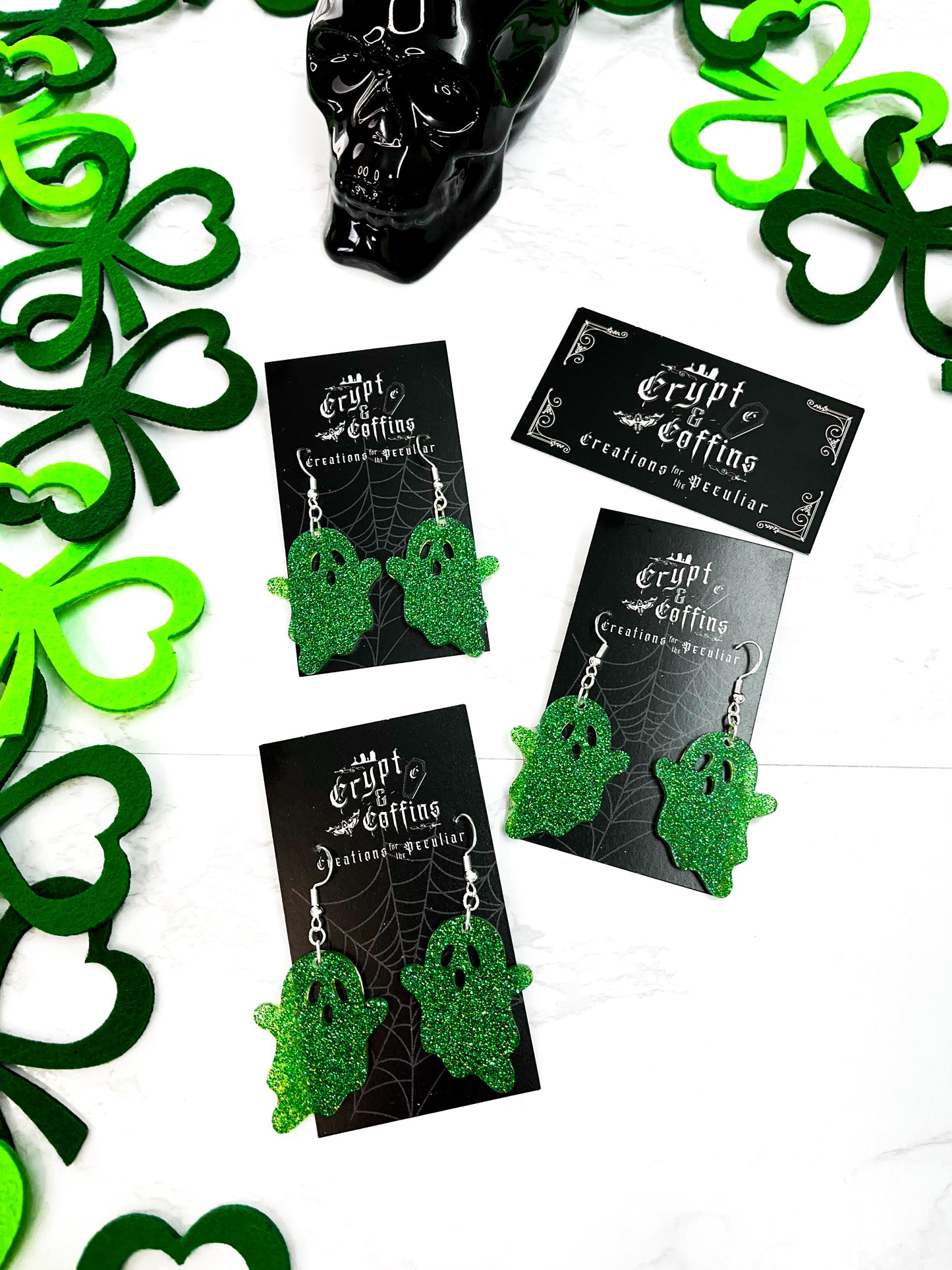 Lucky Green Ghosties | Dangle Earrings