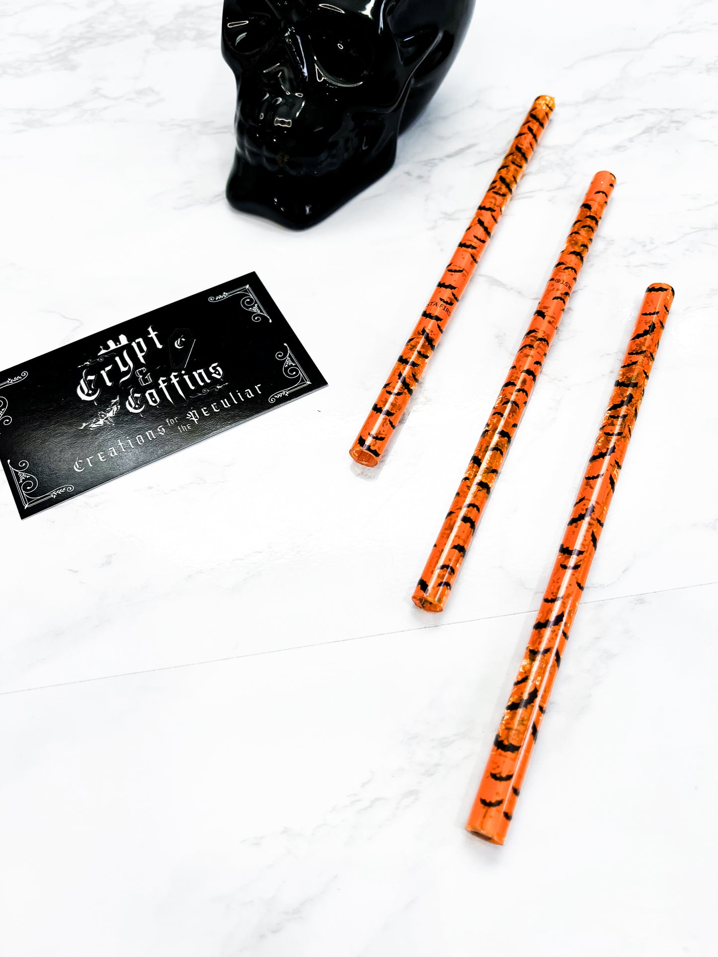 Orange + Black Bats Straw  | Plastic Straws