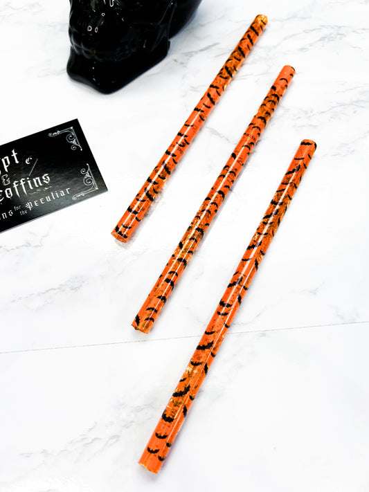 Orange + Black Bats Straw  | Plastic Straws